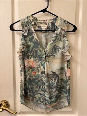 H&M Green Botanical Ruffle Blouse.